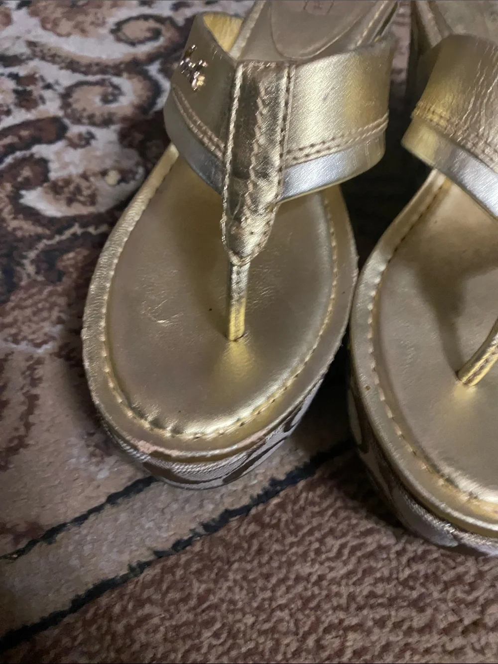 Coach Metallic Gold Wedge Thong Sandals